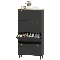HOMCOM Narrow Shoe Cabinet with 4 Flip Drawers, Shoe Storage Cabinet with Adjustable Shelves, Holds 24–32 Pairs, Black(m-2)