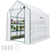 Outsunny Walk-in Greenhouse with 3 Tier, Garden Plant Growhouse with Roll-up Door and Mesh Windows, 140 x 213 x 190 cm, White(m-2)