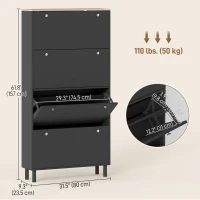 HOMCOM Narrow Shoe Cabinet with 4 Flip Drawers, Shoe Storage Cabinet with Adjustable Shelves, Holds 24–32 Pairs, Black(m-3)