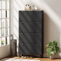 HOMCOM Narrow Shoe Cabinet with 4 Flip Drawers, Shoe Storage Cabinet with Adjustable Shelves, Holds 24–32 Pairs, Black(m-8)