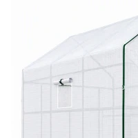 Outsunny Walk-in Greenhouse with 3 Tier, Garden Plant Growhouse with Roll-up Door and Mesh Windows, 140 x 213 x 190 cm, White(m-9)