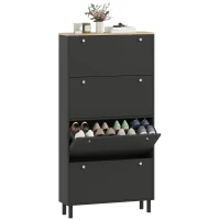 HOMCOM Narrow Shoe Cabinet with 4 Flip Drawers, Shoe Storage Cabinet with Adjustable Shelves, Holds 24–32 Pairs, Black(m-9)