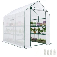 Outsunny Walk-in Greenhouse with 3 Tier, Garden Plant Growhouse with Roll-up Door and Mesh Windows, 140 x 213 x 190 cm, White(m-11)
