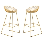 HOMCOM Modern Bar Stools Set of 2, Bar Height Barstools, 29.5" Seat Height Bar Chairs for Kitchen, Pub with Backrest and Footrest, Steel Frame, Gold