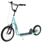 Aosom Teens Youth Scooter Ride On Toy with Adjustable Handlebar, Dual Brakes, and Inflatable Wheels For Kids 5+ - Blue