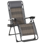Outsunny PE Rattan Zero Gravity Folding Lounge Chair with Headrest, Cup & Phone Holders for Garden, Balcony, Deck, Grey