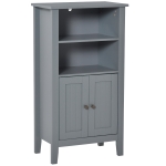 kleankin Bathroom Cabinet Organizer with 2-Tier Open Shelves, Double Door Enclosed Storage and Elevated Base, Dark Grey