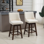 HOMCOM Swivel Bar stool Set of 2 Armless Upholstered Bar Chairs with Nailhead-Trim, Wood Legs, White