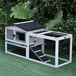 PawHut 2 Tier Rabbit Hutch Wood Pet House Outdoor W/ Ramp