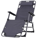 Outsunny Oxford Fabric Metal Frame Outdoor Pool Sun Lounger Lounge Chair 120°/180° - Grey