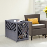 PawHut Furniture Style Wood Dog Crate End Table Decorative Dog Cage Kennel Lattice Night Stand with Lockable Door, Indoor Use, Grey