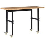 HOMCOM 59" Work Bench with Height Adjustable Legs, Bamboo Tabletop Workstation Tool Table on Wheels for Garage, Weight Capacity 1320 Lbs, Black/Natural