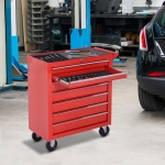 HOMCOM 7 Drawer Roller Tool Chest, Mobile Lockable Toolbox, Storage Organizer with Handle for Workshop Mechanics Garage, Red