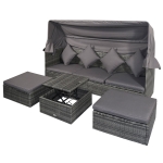 Outsunny 4 Piece Outdoor Rattan Wicker Sofa Set Adjustable Canopy & Coffee Table Sectional Patio Conversation Furniture Set w/ Cushions -Grey