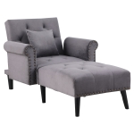 HOMCOM 2-In-1 Chaise Lounge Indoor with Rolled Armrest, Nailhead Trim and Button Tufting, Adjustable Velvet Fabric Upholstered Sofa for Bedroom and Living Room, Grey