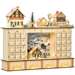 HOMCOM Christmas Advent Calendar, Light Up Wooden Scene w/ Countdown Drawer, Village