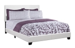 Monarch Queen Size Contemporary Upholstered Bed Frame with Wood Legs - White Leather Look