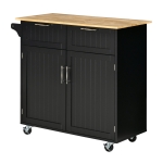 HOMCOM Modern Wooden Rolling Kitchen Island Storage Cart Serving Trolley w/ Towel Rack