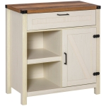 HOMCOM Rustic Barn Door Storage Cabinet/Modern Farmhouse Buffet Sideboard for Kitchen & Dining Room - Distressed White