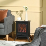 HOMCOM Free Stand Electric Fireplace Stove Heater with Adjustable LED Flame Effect and Front Door, 750W/1500W, Black