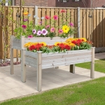 Outsunny 2-Tier Wooden Planter Bed Flower Vegetables Elevate Box w/ Drainage Holes Legs