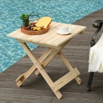 Outsunny Folding Side Table Portable Outdoor Square Table Quik-Fold All Wood Structure for Beach Camping Picnics Natural Wood Color