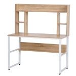 HOMCOM Office Computer Desk Writing Table Workstation with Storage Shelves, Decorative Hutches & Strong Build - Oak