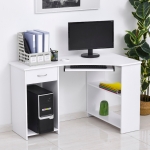 HOMCOM L-Shaped Corner Computer Desk with 2 Shelves Keyboard Tray Drawer CPU Stand Home Office Study Writing Table White