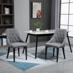 HOMCOM Set of 2 Modern Style Dining Chairs, Button Tufted High Back Side Chairs with Upholstered Seat, Steel Legs for Living Room, Kitchen, Study, Dark Grey