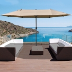 Outsunny 15' Outdoor Patio Umbrella with Twin Canopy Sunshade Steel Table Umbrella with Lift Crank, Cross base, Sandbag, Khaki