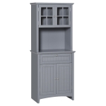 HOMCOM Kitchen Buffet Hutch Wooden Storage Cabinet with Framed Glass Door, Drawer and Microwave Space, Grey