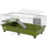 PawHut 47" Small Animal Cage Chinchilla Guinea Pig Hutch Pet House with Platform Ramp, Food Dish, Wheels, & Water Bottle