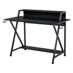 HOMCOM Racing Gaming Desk Carbon Fiber Style Computer Table with Elevated Monitor Shelf, and Cup Holder, Black