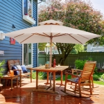 Outsunny 10x10ft Wood Square Patio Umbrella Garden Market Parasol Sunshade Canopy with 2 Pulley Pagoda Style, Khaki
