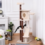 PawHut Cat tree Tower Climbing Kitten Activity Center Furniture with Sisal Scratching Post Pad Condo Perch Hanging Balls Hammock 25.5" x 22" x 67.75" Beige