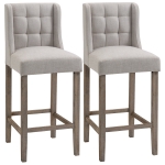 HOMCOM Modern Bar Height Bar Stools Set of 2 Tufted Upholstered Pub Chairs with Back Rubber Wood Legs for Kitchen,Dinning Room, Beige
