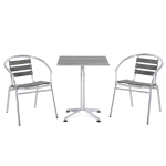 Outsunny 3-Piece Outdoor Patio Bistro Table Set with Aluminum Frame, Woodgrain-Style Tabletop & Clean Modern Design