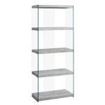 Monarch 59" Contemporary 5-Shelf Tempered Glass Base Display Bookcase - Grey Cement-Look Finish