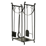 Outsunny Outdoor 2-Tier Fireplace Log Rack 18" Firewood Holder w/ Poker, Tongs, Hooks