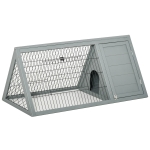 PawHut 46" x 24" Wooden A-Frame Outdoor Rabbit Cage Small Animal Hutch with Outside Run & Ventilating Wire - Grey