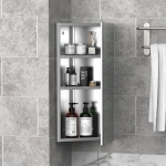 HOMCOM Wall mounted Bathroom Corner Mirror Storage Cabinet Stainless Steel with Single Door