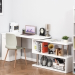 HOMCOM L-Shaped Rotating Computer Desk Home Office Study Workstation with Storage Shelves, Cabinet and Drawer for Home & Office, White