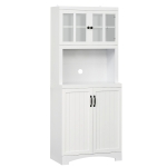 HOMCOM Accent Kitchen Buffet and Hutch Wooden Storage Cabinet with Glass Framed Door, and Microwave Space, White