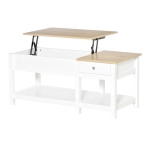 HOMCOM Lift Top Coffee Table w/ Hidden Storage Compartment, Side Drawer, Reception, Oak