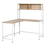 HOMCOM 55 Inch Home Office L-Shaped Computer Desk with Hutch and Storage Shelves, PC Table Study Writing Workstation with 2 Storage Compartments, Bookshelf, Natural Wood Color