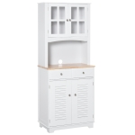 HOMCOM 67" Kitchen Buffet with Hutch, Pantry with Framed Glass Doors, Louvered Cabinets, 2 Drawers, and Open Microwave Countertop, White