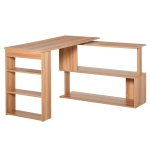 HOMCOM 360° Rotating Home Office Desk L Shaped Corner Computer Desk with Storage Shelves, Writing Table Workstation, Maple