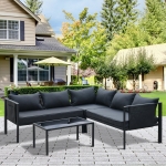 Outsunny 4pcs Garden Sectional Sofa Set Patio Lounge Set Steel Frame w/ Cushions Outdoor Yard Furniture Black