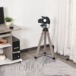 HOMCOM Floor Lamp Steel Pine Non-Slip Feet Height Adjustable Home Office Black Wood Color