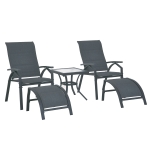 Outsunny 5pcs Outdoor Sling Bistro Set Garden Conversation Chat Set Recliner Chaise Lounge Set Reclining Chair w/ Side Table & Ottoman Porch